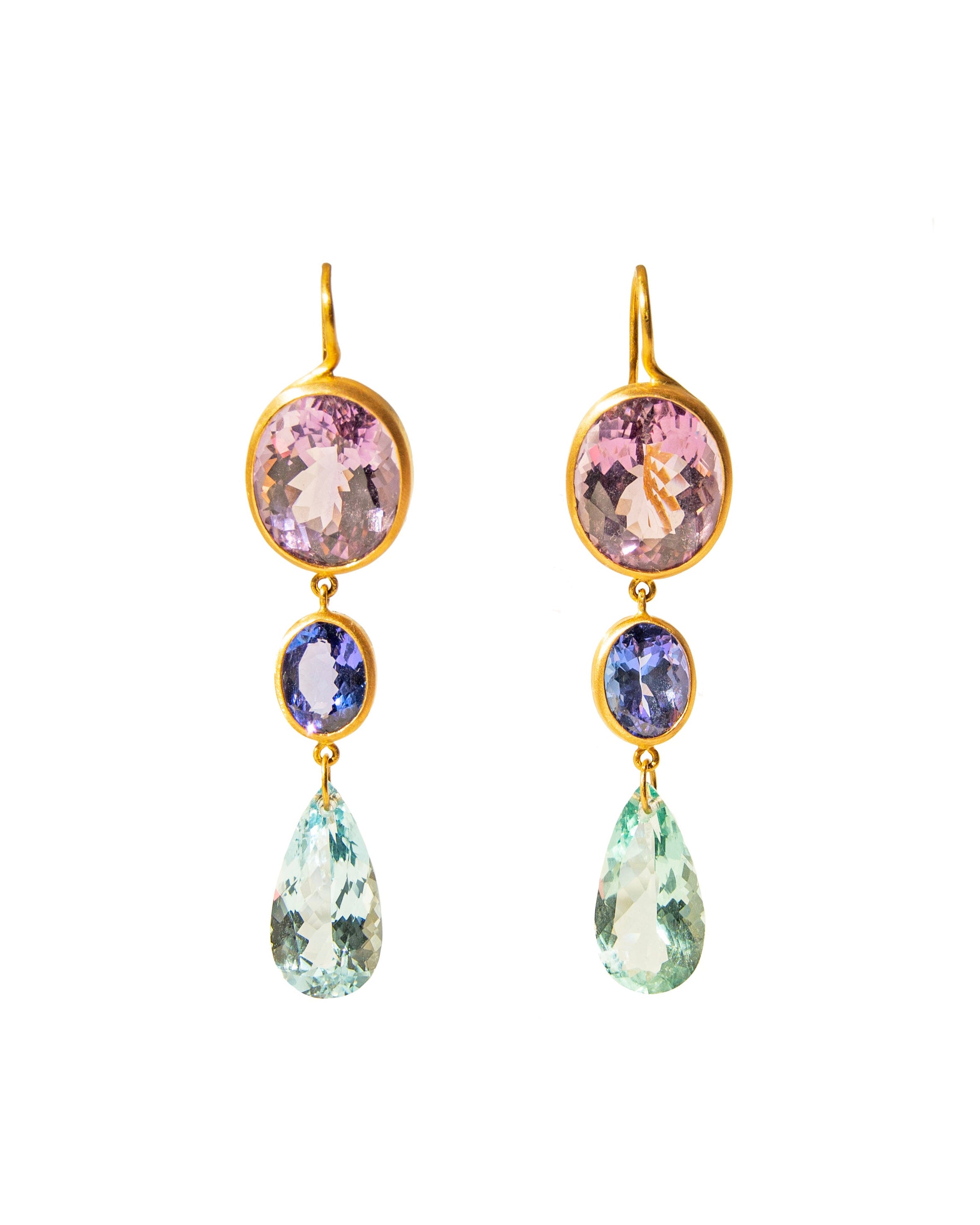 Elizabeth T Earrings - Amethyst, Tanzanite, Aqua