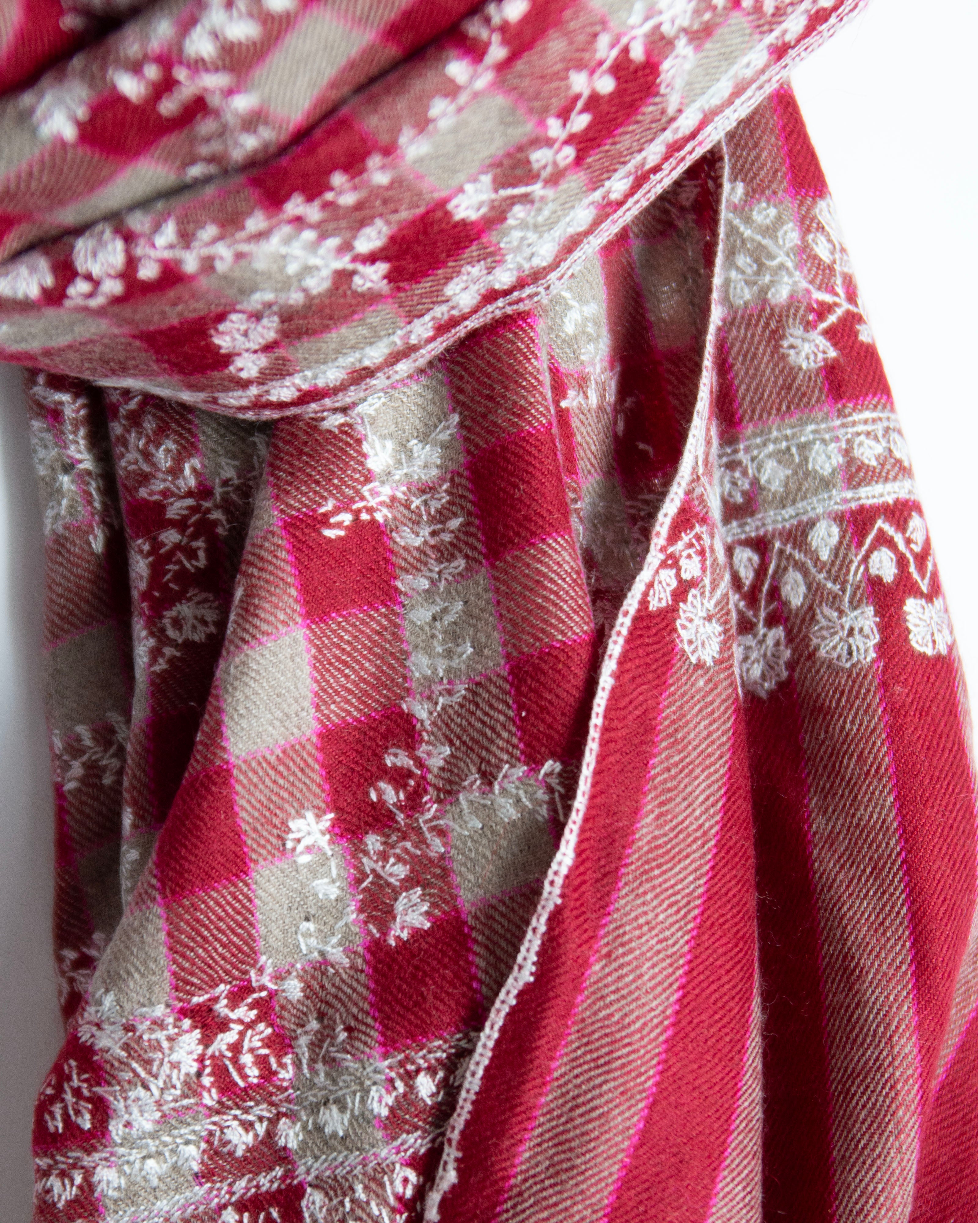 Burgundy White Swirl Cashmere Pashmina Shawl