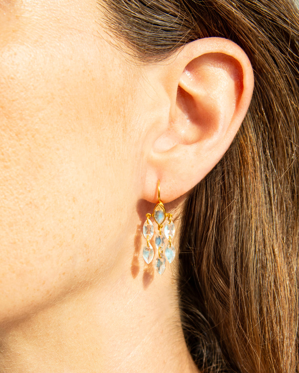 Small Marquise Waterfall Earrings- Rainbow Moonstone