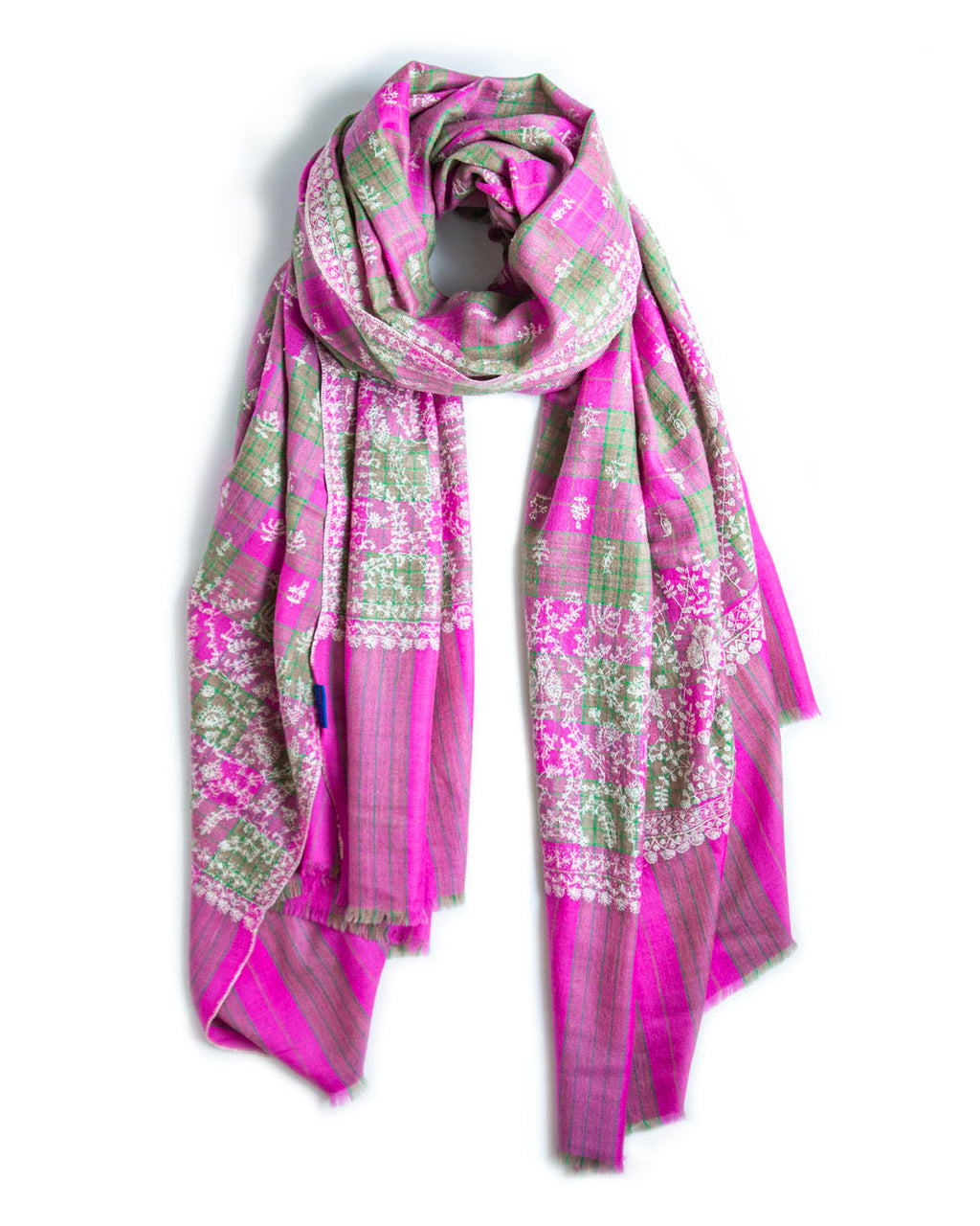 Yaser Shaw pink plaid cashmere shawl scarf