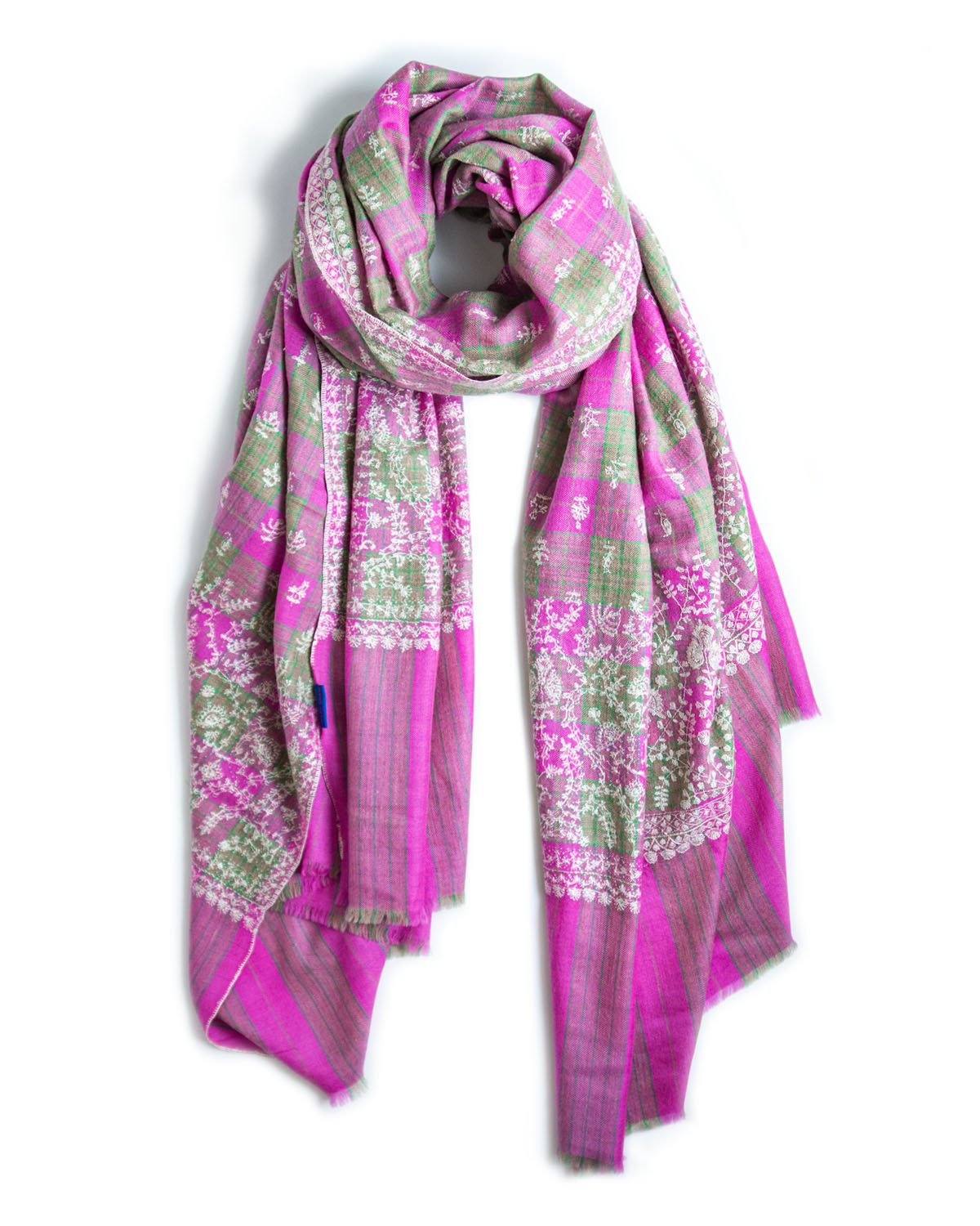 Yaser Shaw pink plaid cashmere shawl scarf