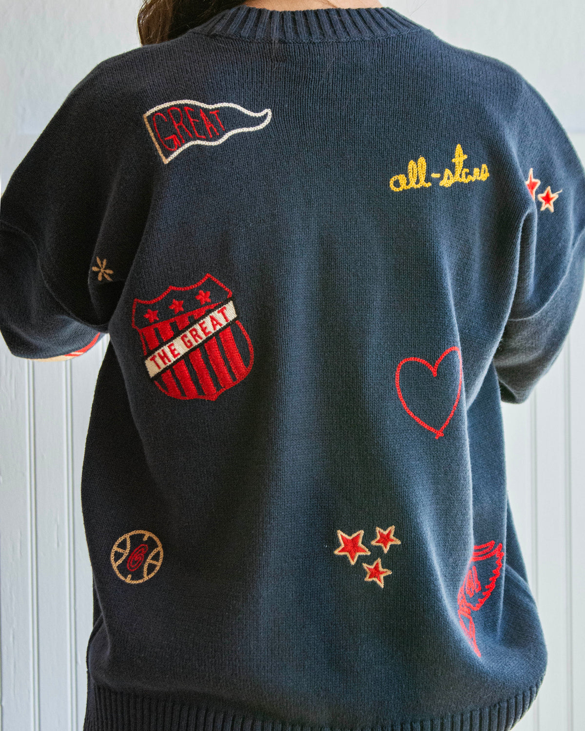 Embroidered Oversize Crew Sweater