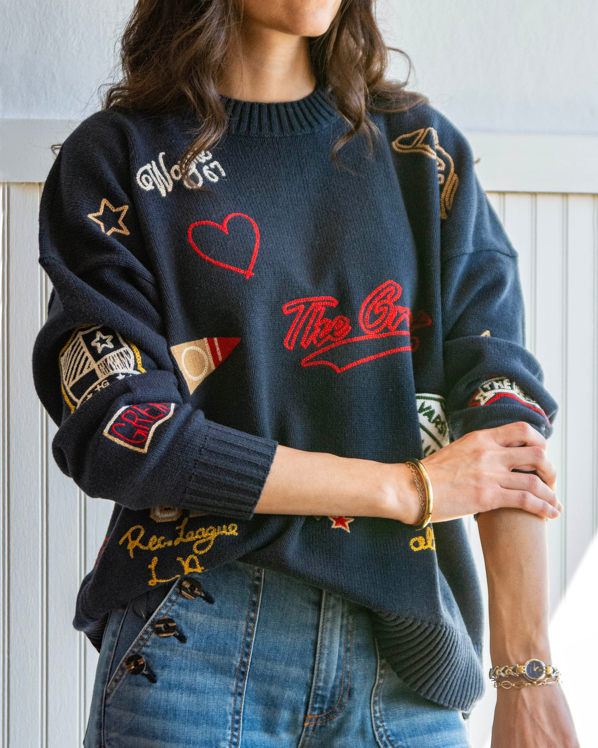 Embroidered Oversize Crew Sweater