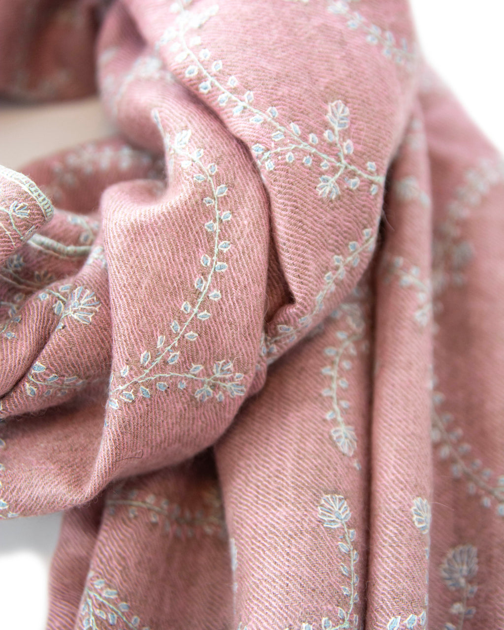 Pink + Beige All Over Vines Cashmere Pashmina Shawl