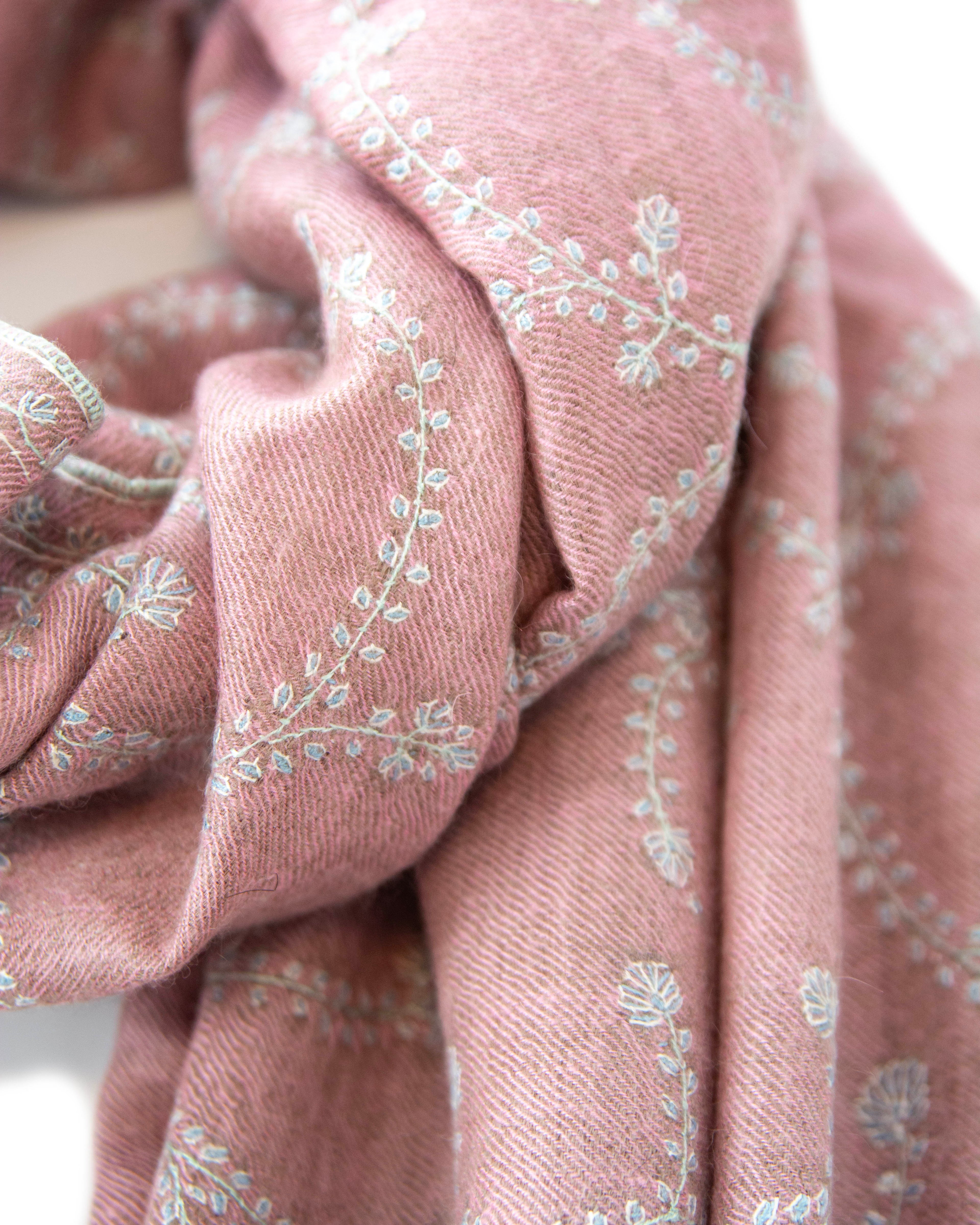 Pink + Beige All Over Vines Cashmere Pashmina Shawl