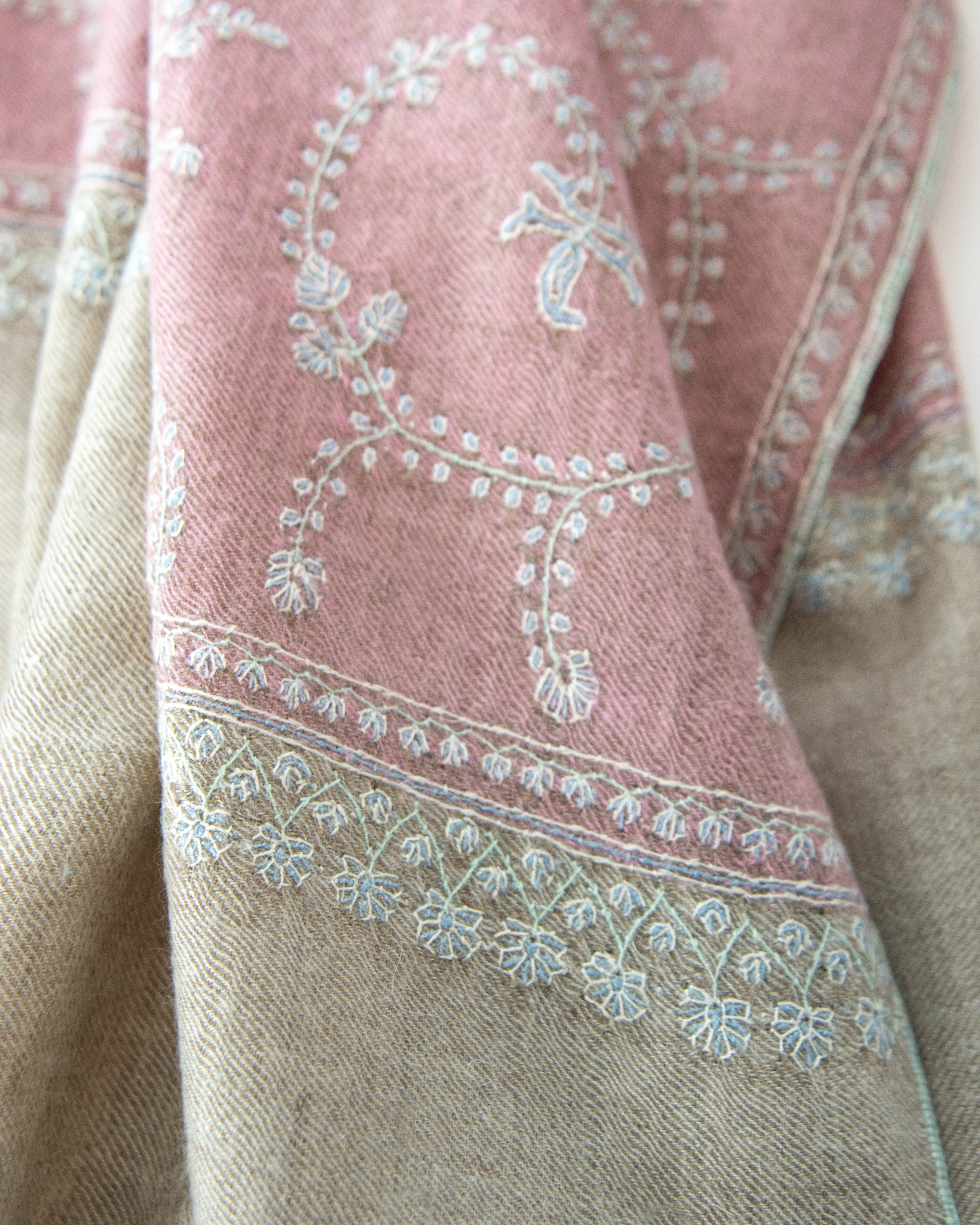 Pink + Beige All Over Vines Cashmere Pashmina Shawl
