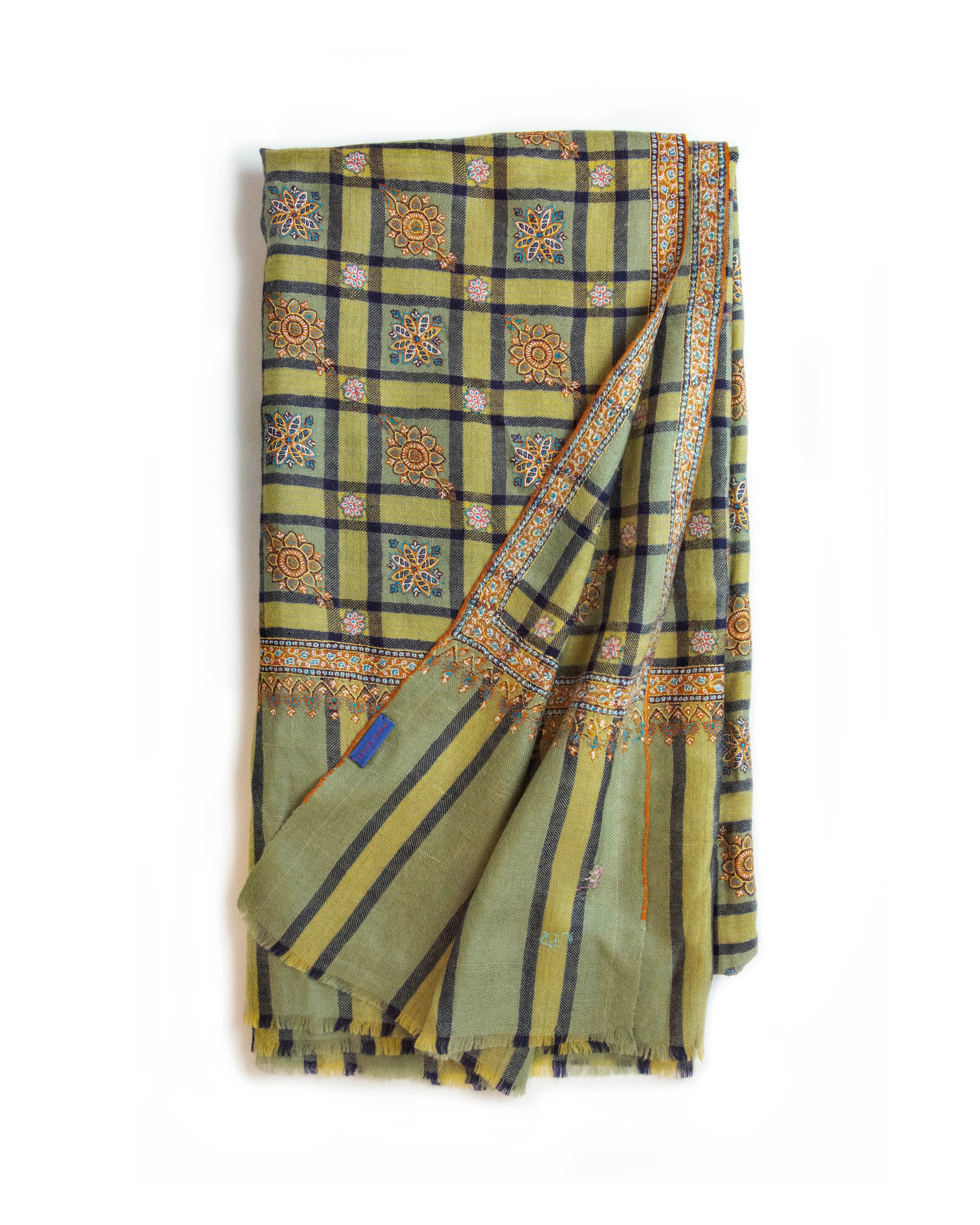 Plaid Blooms Cashmere Pashmina Shawl