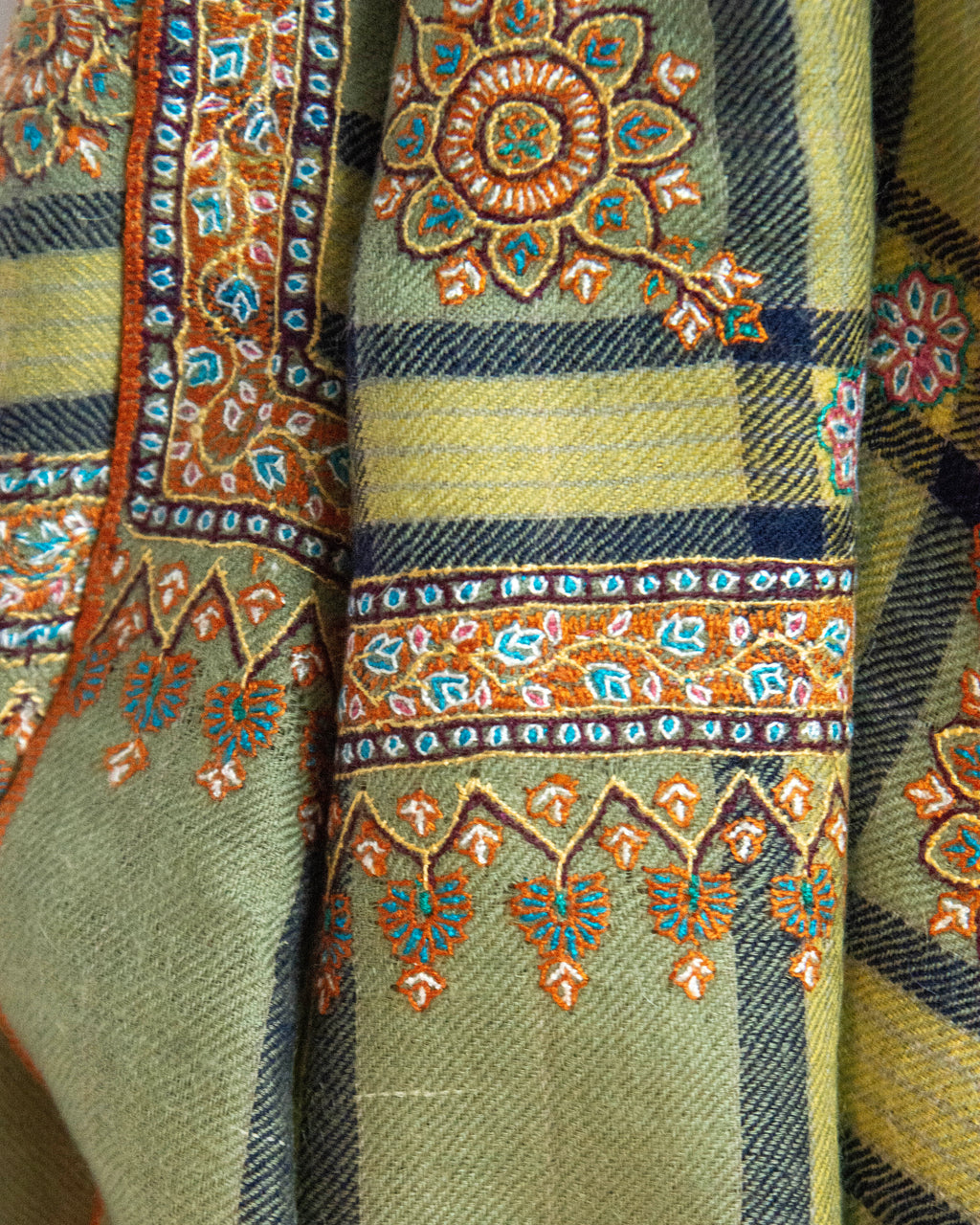Plaid Blooms Cashmere Pashmina Shawl