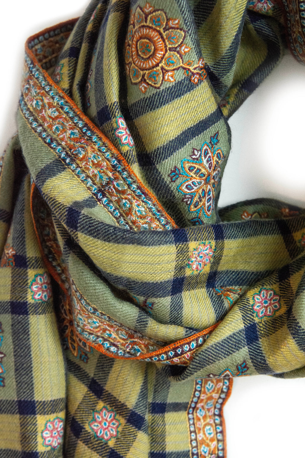 Plaid Blooms Cashmere Pashmina Shawl