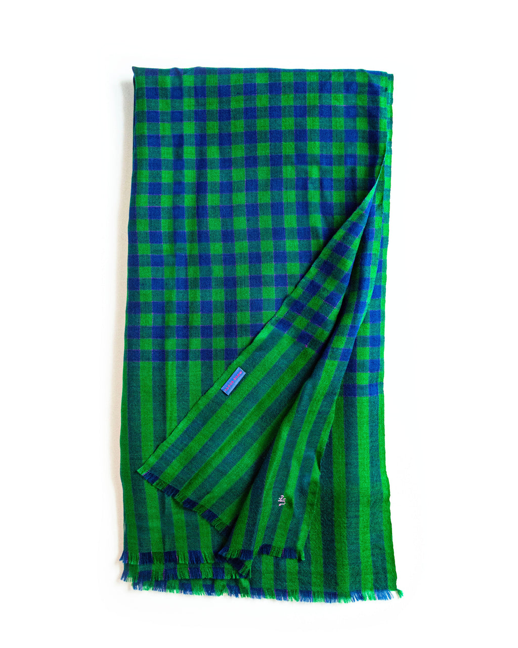 Blue Green Check Cashmere Pashmina Shawl