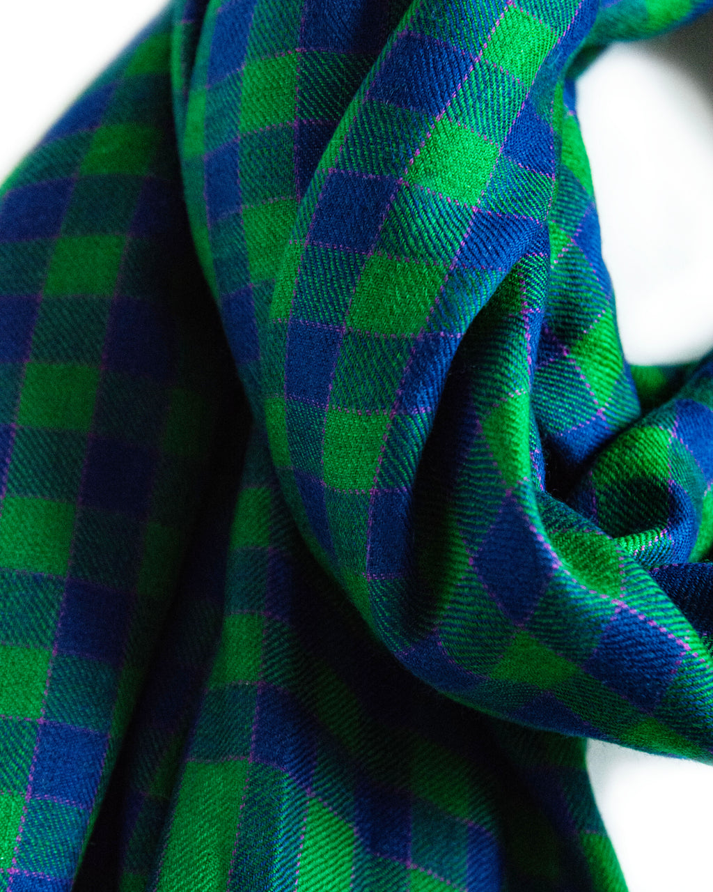 Blue Green Check Cashmere Pashmina Shawl