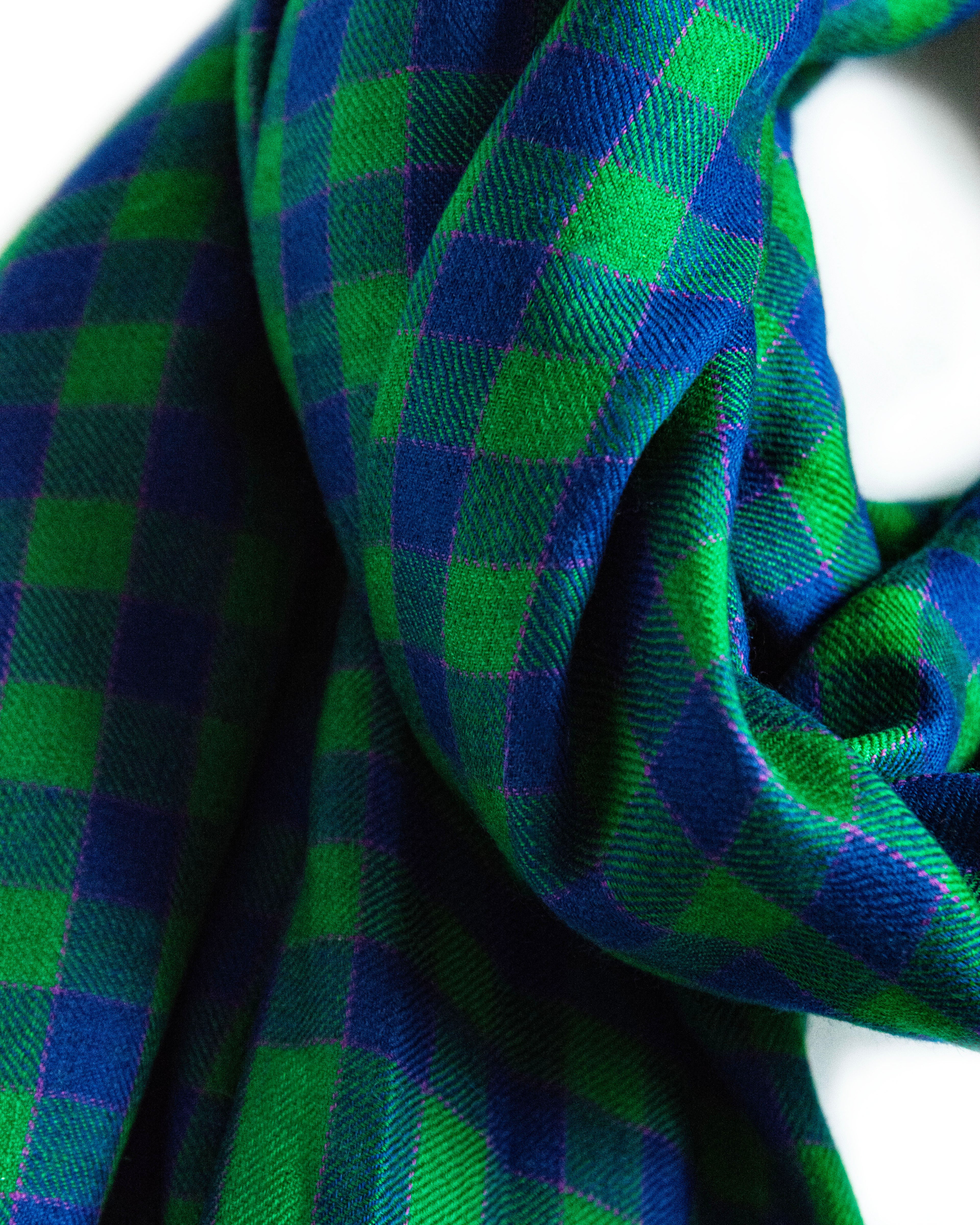 Blue Green Check Cashmere Pashmina Shawl