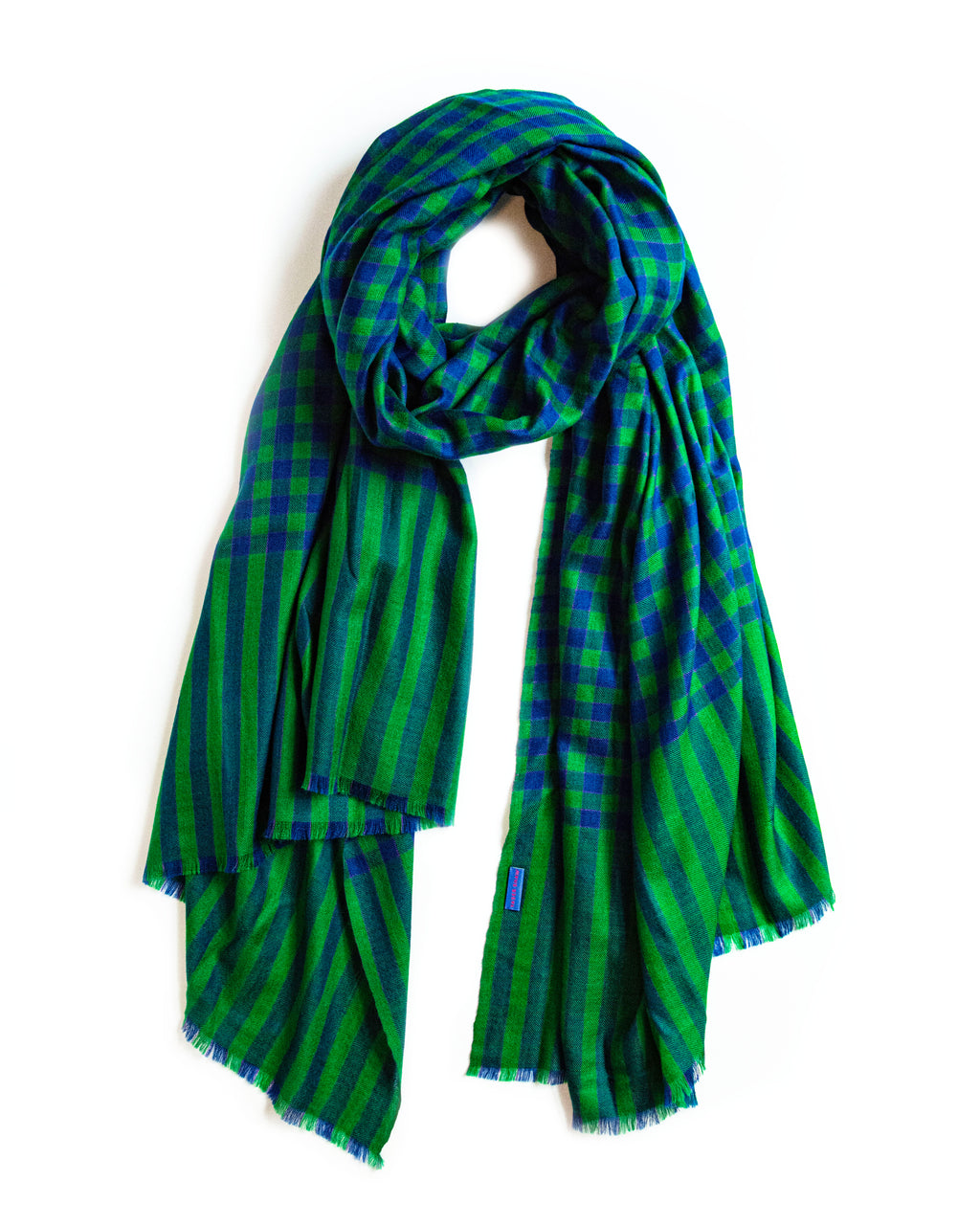 Blue Green Check Cashmere Pashmina Shawl