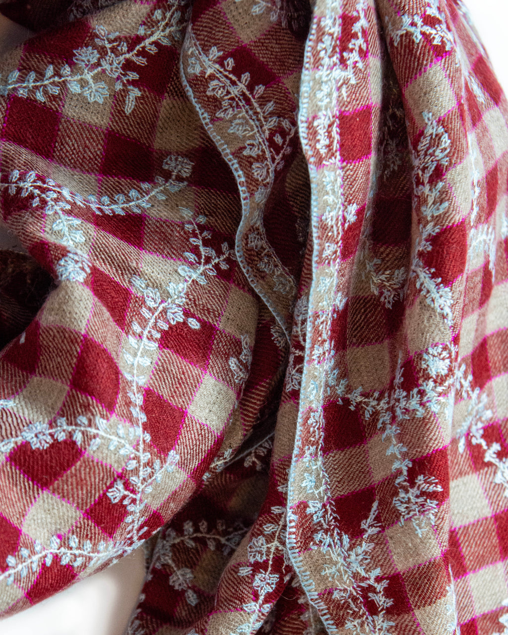 Burgundy Swirl Lt Blue Cashmere Pashmina Shawl
