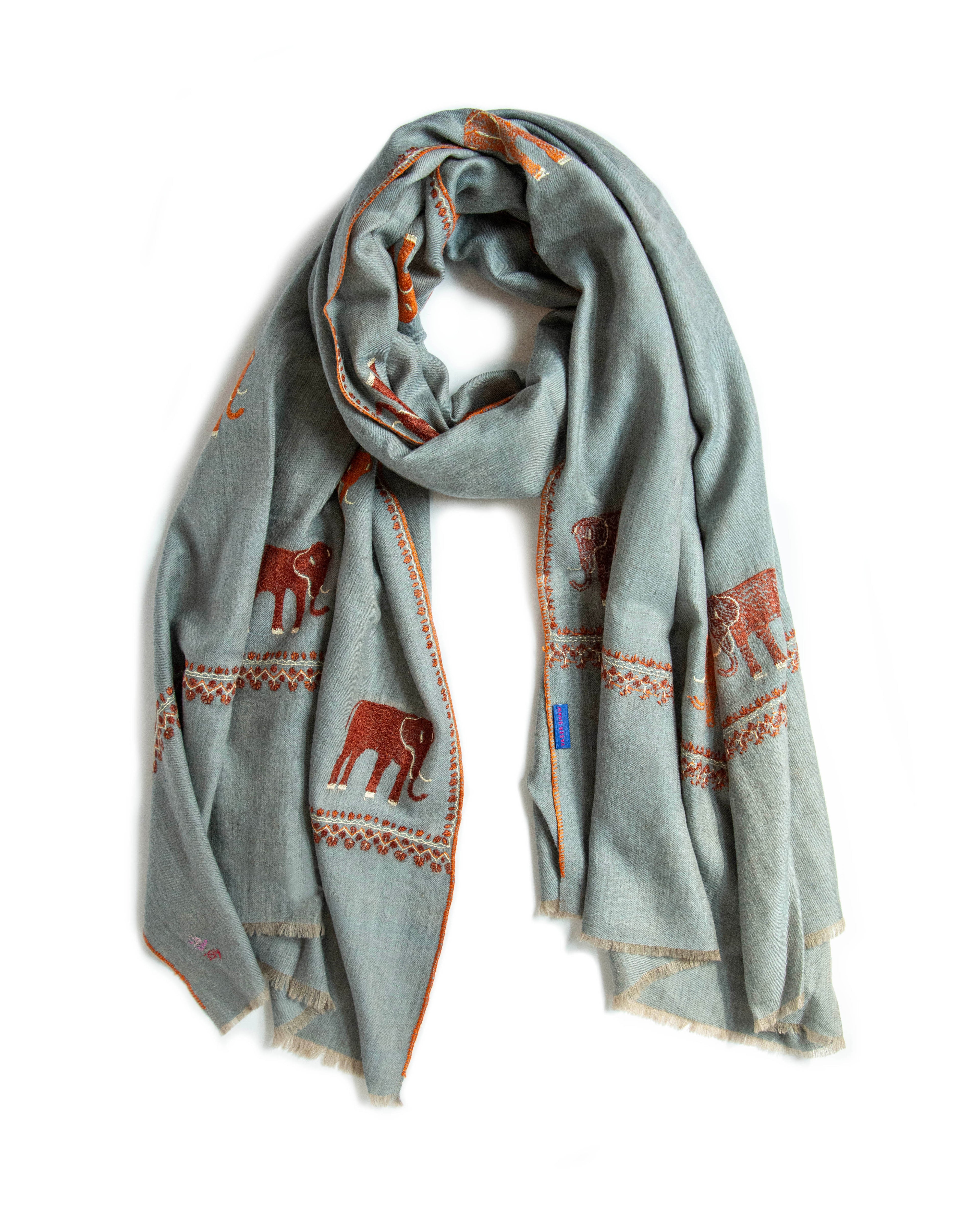 Cashmere Pashmina Shawl - Grey Elephant by Yaser Shaw