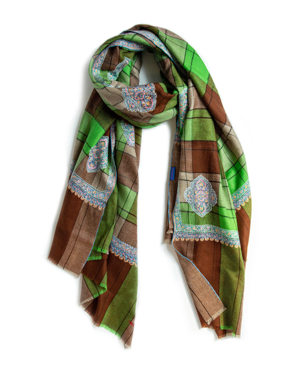 Plaid Medallions Cashmere Pashmina Shawl