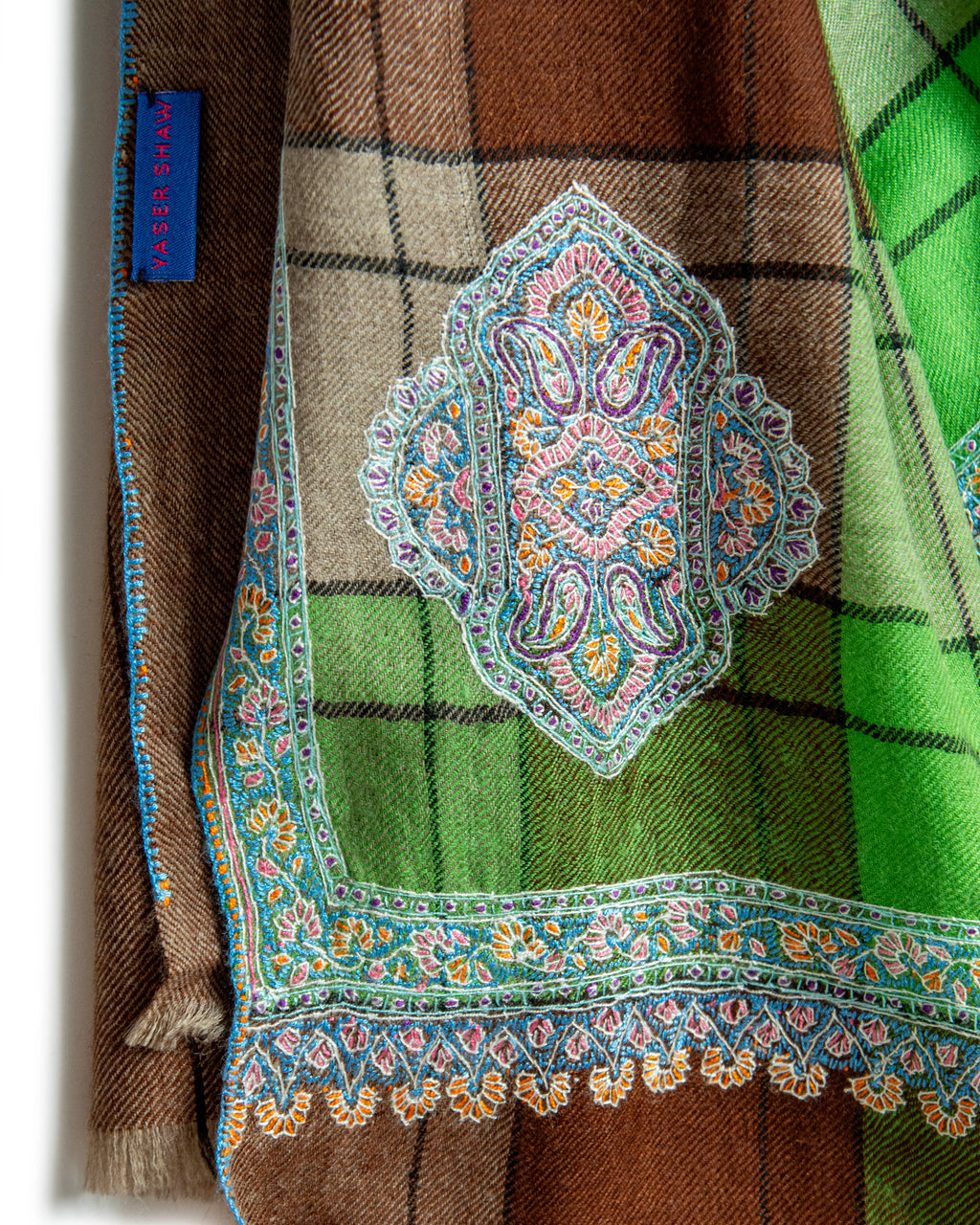 Plaid Medallions Cashmere Pashmina Shawl
