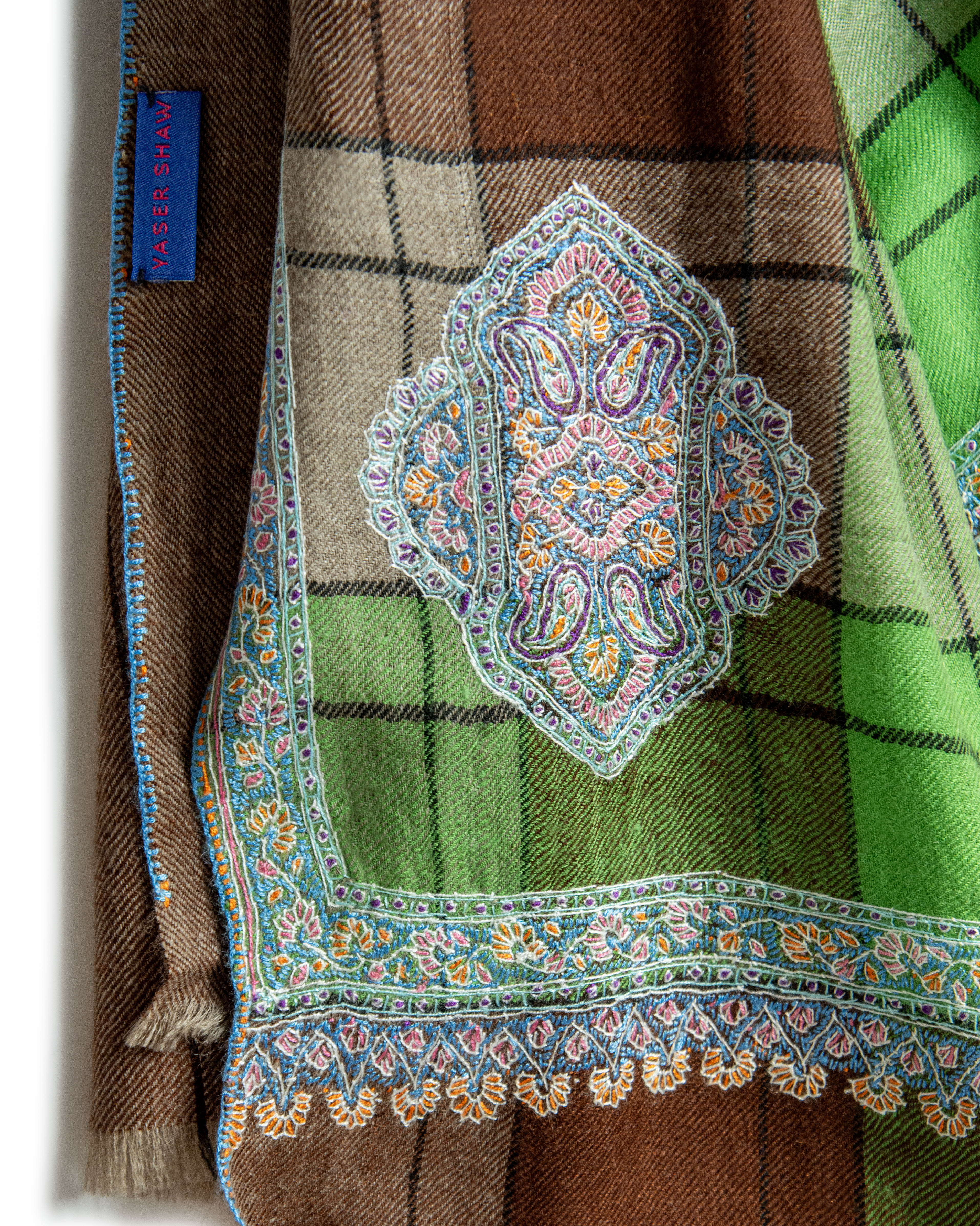 Plaid Medallions Cashmere Pashmina Shawl