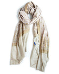Yaser Shaw cashmere shawl taupe beige, floral 