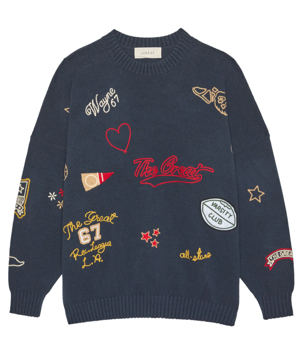 Embroidered Oversize Crew Sweater