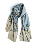 Yaser Shaw scarf in light blue paisley floral embroidery